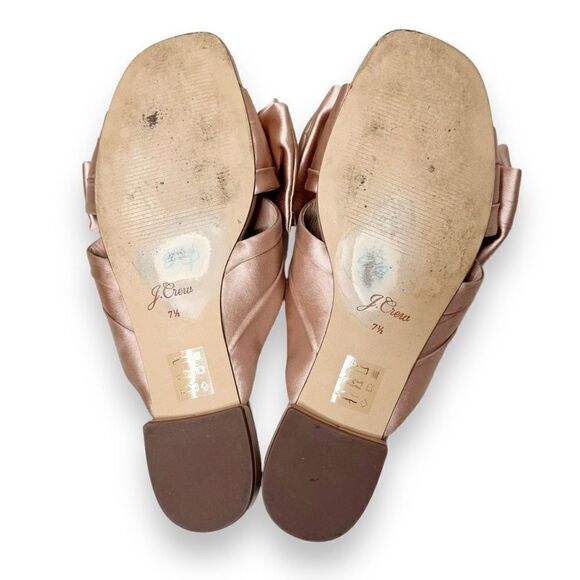 J. Crew Abbie Blush Pink Satin Bow Slide Square Toe Sandals Leather Women’s 7.5 - Picture 6 of 8